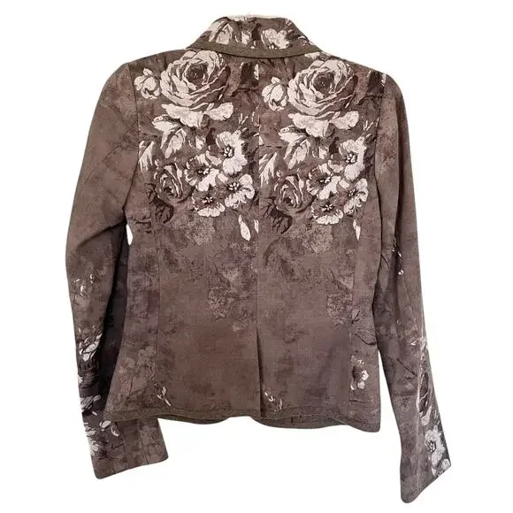 Etro Women's Wool Taupe Multi Floral Print Button Front Blazer Jacket NWT - Picture 3 of 10